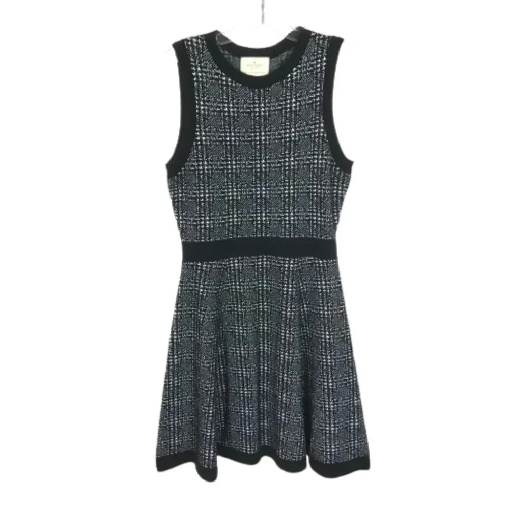 Womens Size Small Kate Spade Black White Mod Sleeveless Plaid Knit Sweater Dress
